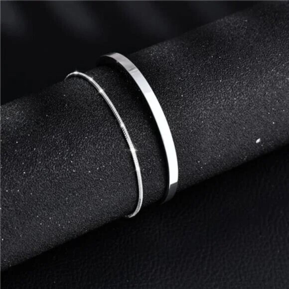 925 Sterling Silver Cuff Snake Box Cuban Link Chain Bangle Bracelet - Picture 6 of 8